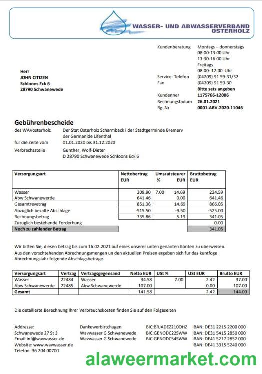 Germany Wavwasser utility bill